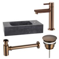 Fortifura Fuente fonteinset - 40x22x9cm - 1 kraangat - natuursteen - fonteinkraan koper - zwart SW970033/SW799405/SW799403/SW533192