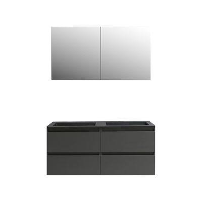 Badkamermeubel BWS Pepper Wastafel Acryl Mat Zwart Incl Spiegelkast 2 Deurs Zonder Krg 120x55x46 cm Antraciet
