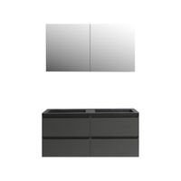 Badkamermeubel BWS Pepper Wastafel Acryl Mat Zwart Incl Spiegelkast 2 Deurs Zonder Krg 120x55x46 cm Antraciet