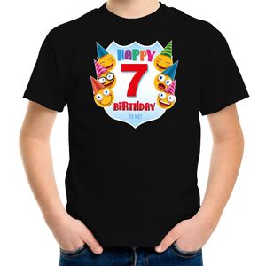 Happy birthday 7e verjaardag t-shirt / shirt 7 jaar met emoticons zwart voor kinderen