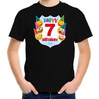 Happy birthday 7e verjaardag t-shirt / shirt 7 jaar met emoticons zwart voor kinderen - thumbnail