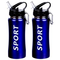 2x Sport Bidon drinkfles/waterfles Sport print blauw 420 Ml - thumbnail