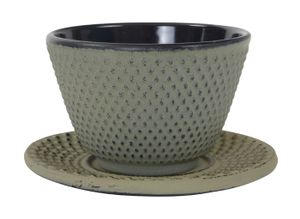 Gietijzeren Theekop met Onderzetter - Grijs - 120ml - 7 x 5.5cm