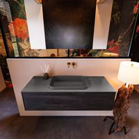 Badkamermeubelset Mondiaz Erin 120 cm met 1 Lade met RIDGE Wastafel Midden Dark grey Zonder Kraangaten Greeploos Mat Dark Brown