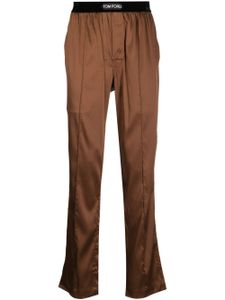 TOM FORD pantalon satiné à taille logo - Marron