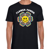 Jaren 60 Flower Power verkleed shirt zwart met psychedelische emoticon bloem heren 2XL  - - thumbnail