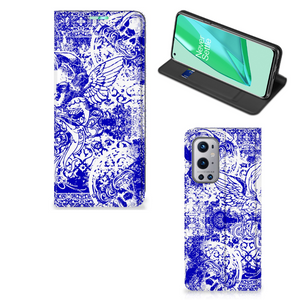 Mobiel BookCase OnePlus 9 Pro Angel Skull Blauw