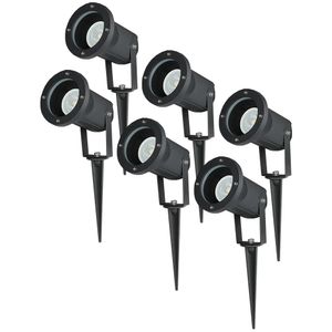 Set van 6 aluminium prikspots dimbaar 5 Watt GU10 4000K IP44 - Tuin spots, spots bodem buiten