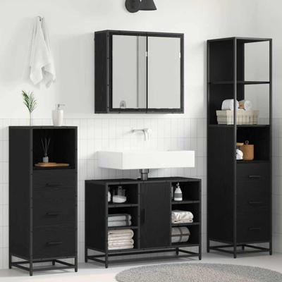 Badkamermeubelset met lade 4 pcs Zwart eiken 80 x 33 x 60 cm