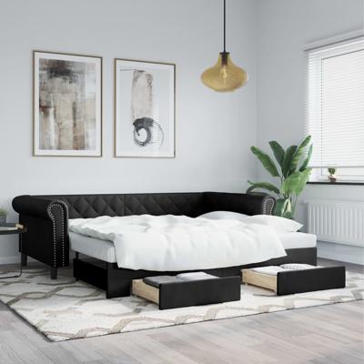 Slaapbank met onderschuifbed en lades 90x200 cm kunstleer zwart