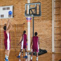 In Hoogte Verstelbaar Basketbalstandaard 12-Laags Basketbalring voor Volwassenen met Wielen 110 cm Onbreekbaar Bord