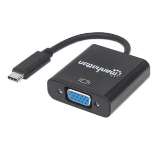 Manhattan 151771 USB / VGA Adapter [1x USB 3.2 Gen 2 stekker C (USB 3.1) - 1x VGA-bus] Zwart Kleurcodering, Flexibel, Folie afscherming, UL gecertificeerd,