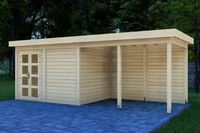 Prime Line blokhut 400x300 cm + luifel 400 cm + achterwand- Plat dak- Onbehandeld vurenhout- Van Kooten - Van Kooten