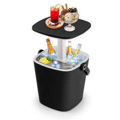 3 In 1 Weerbestendige PP Buiten Ijsemmer met Flesopener Handvat 15L Tuin Eettafel met Lift-Up Deksel voor Zwembaden Terrassen
