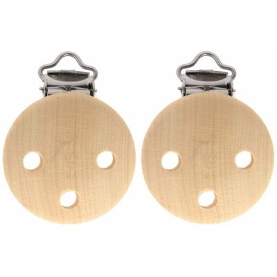 Speenkoord/wagenspanner clip - 2x - naturel - hout - met bretelsclip - zelf beschilderen