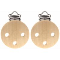 Speenkoord/wagenspanner clip - 2x - naturel - hout - met bretelsclip - zelf beschilderen