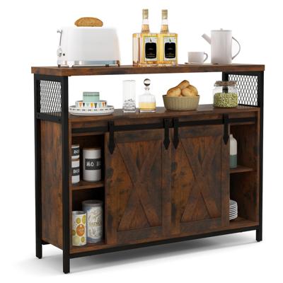 Dressoir Keukenkast met 2 Schuifdeuren en 3-Traps Verstelbare Planken en Open Vakken Houten Commode voor Eetkamer Woonkamer Hal