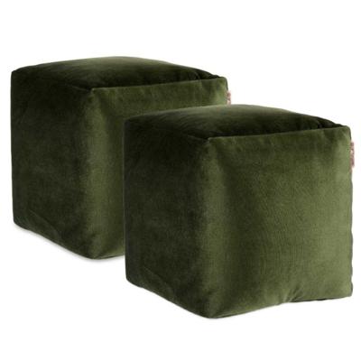 Arte Regal Poef - 2x - fluweel - donkergroen - 30 x 30 cm - vierkant - woondecoratie