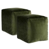 Arte Regal Poef - 2x - fluweel - donkergroen - 30 x 30 cm - vierkant - woondecoratie Arte Regal Poef - 2x - fluweel - donkergroen - 30 x 30 cm - vierkant - woondecoratie