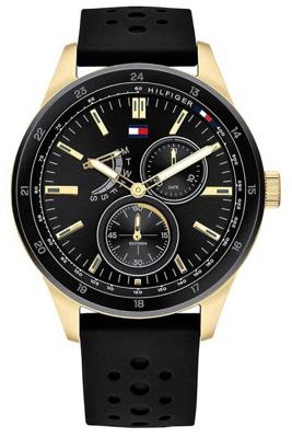 Tommy Hilfiger Herenhorlogemet zwarte siliconen band, 44 mm