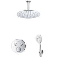 GROHE Grohtherm Regendoucheset Inbouw - 2 functies - met Fortifura hoofddouche 30cm - ronde handdouche - plafondarm - chroom sw105953 SW104917  SW696252 SW377830 SW542643 SW49