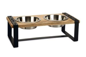 Designed by lotte karinto - dinerset hond - hout/metaal - incl. 2 bakjes - 56x28x18cm