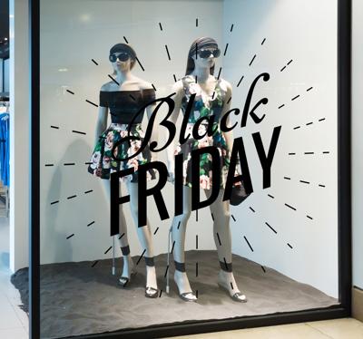 Black Friday sticker etalage met strepen