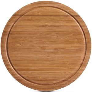 1x Ronde bamboe houten snijplanken met sapgroef 30 cm