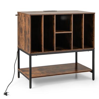 Plattenspielerstandaard met Oplaadstation & Vinylopslag Bijzetkast Vinyldisplay Rek Koffie