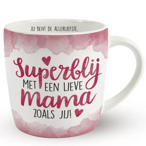 Miko Cadeau koffie/thee mok moeder - wit/roze - lieve mama - porselein - Moederdag   -