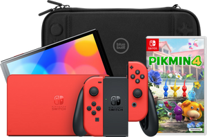 Nintendo Switch OLED Super Mario Editie + Pikmin 4 + BlueBuilt Beschermhoes