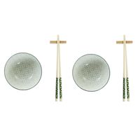 6-delige sushi serveer set aardewerk voor 2 personen groen/wit