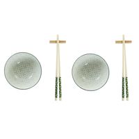 6-delige sushi serveer set aardewerk voor 2 personen groen/wit 6-delige sushi serveer set aardewerk voor 2 personen groen/wit