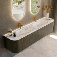 Badmeubel Mondiaz Kurve-Dlux | 190 cm cm | Meubelkleur Shadow | Wastafelkleur Glace | Solid surface | Wasbak beiden zijden spoelbak | 2 kraangaten