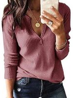 Vintage Solid Long Sleeves V Neck Top - thumbnail