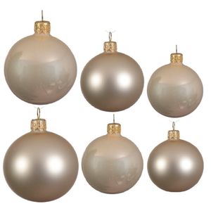 Glazen kerstballen pakket champagne glans/mat 26x stuks diverse maten