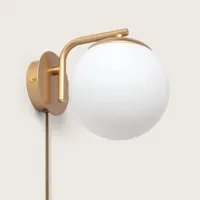 Wandlamp goud opaal glas met stekker &apos;Moon&apos; e14