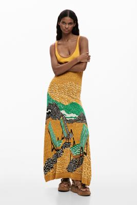 Bedrukte jurk met bandjes - YELLOW - M