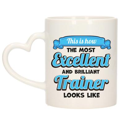 Cadeau koffie/thee mok - excellent trainer/coach - blauw - keramiek - 300 ml