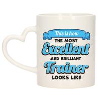 Cadeau koffie/thee mok - excellent trainer/coach - blauw - keramiek - 300 ml