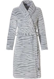 Licht grijze damesbadjas met dierenprint - fleece-(44-46) L