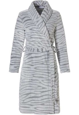 Licht grijze damesbadjas met dierenprint - fleece-(44-46) L