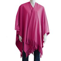 Luxe omslagdoek/poncho - fuchsia - 180 x 140 cm - fleece - Dameskleding accessoires - thumbnail