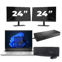 HP EliteBook 860 G9 - Intel Core i5-12e Generatie - 16 inch - 8GB RAM - 256GB SSD - Windows 11 Home + 2x 24 inch Monitor