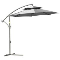 Outsunny parasol vrijdragende parasol Ã˜ 2,67 x 2,7 m slingerparaplu met dubbel dak kruisvoet staal buitenzonwering polyester staal lichtgrijs