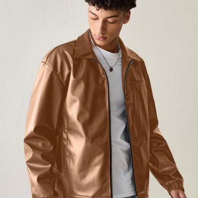 Manfinity Men's PU Leather Casual Jacket - Urban Black Drop Shoulder Brown / M