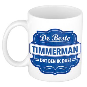 De beste timmerman dat ben ik cadeau mok / beker wit met blauw embleem 300 ml   -