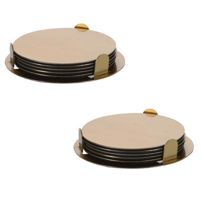 Bellatio Design Onderzetters - 12x - goud - rvs - 8,5 cm - met houder - schuimlaag