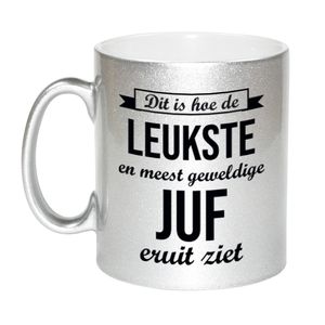 Leukste en meest geweldige juf cadeau mok / beker zilverglanzend 330 ml   -