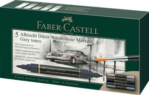 Faber-Castell Wasserfarben Marker markeerstift 5 stuk(s) Borstelpunt Donkergrijs, Grijs, Licht Grijs